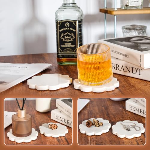 Flower Marble Coasters Set of 2 with Cork Backing - Stylish Tabletop Protection