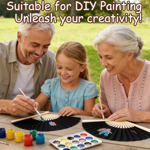 HJX 12Pcs Black Paper Hand Fans - Elegant Wedding Party Favors