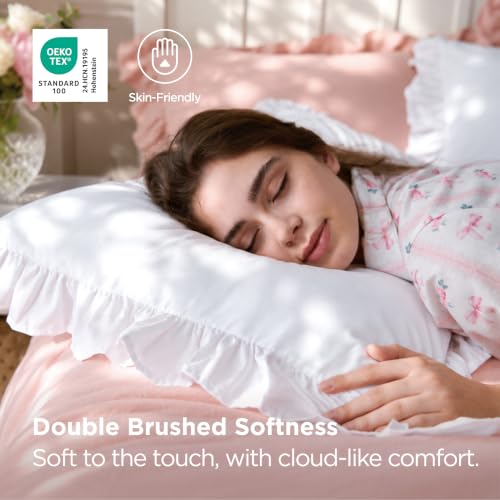 Bedsure White Ruffle Pillow Cases Set of 2 | 20" x 26" Microfiber Shams