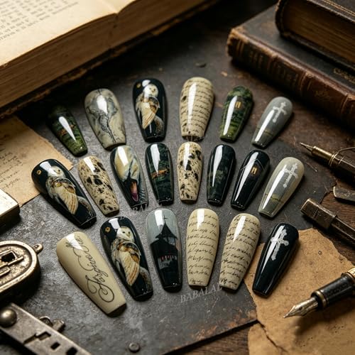 BABALAL Gothic Coffin Fake Nails Long Halloween Glue-On Nails Fna102-02
