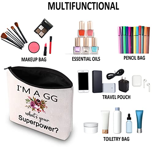 Gigi Gifts for Grandma Makeup Bag - I'm a GG What's Your Superpower, White