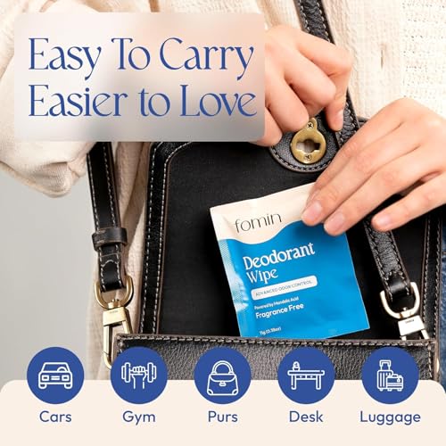 FOMIN Mini Deodorant Wipes - 5 Count Travel Pack, Biodegradable