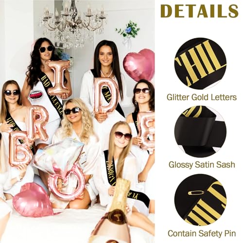 KICOSY 18-Piece Bachelorette Party Sashes Set with Bride & Bridesmaid Ribbons - Black (Variation: Black 1)