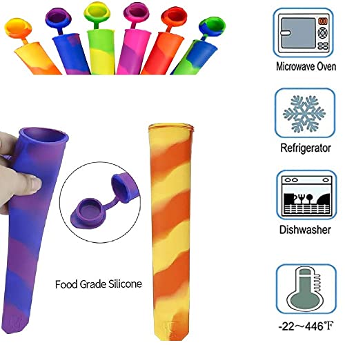 6pcs Reusable Silicone Popsicle Molds with Lids for DIY Treats