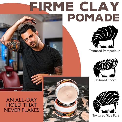 Suavecito Firme Clay Pomade for Men - Strong Hold, Matte Finish - 2.3 oz