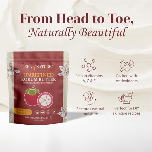 era of nature Raw Kokum Butter - 8 oz Unrefined Natural Skincare Ingredient