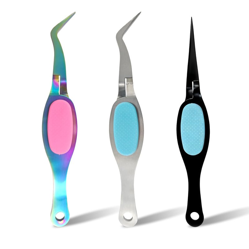 3PCS Reverse Tweezers Craft Tweezers with Soft Grip Crossing Lock for Crafting Precision Tools for Stickers, Jewelry Repair, and DIY Projects (Straight & Curved Tips)