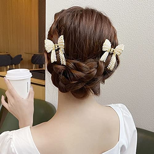 Gold Butterfly Pearl Hair Clip for Women Girls Elegant Metal Claw Barrettes