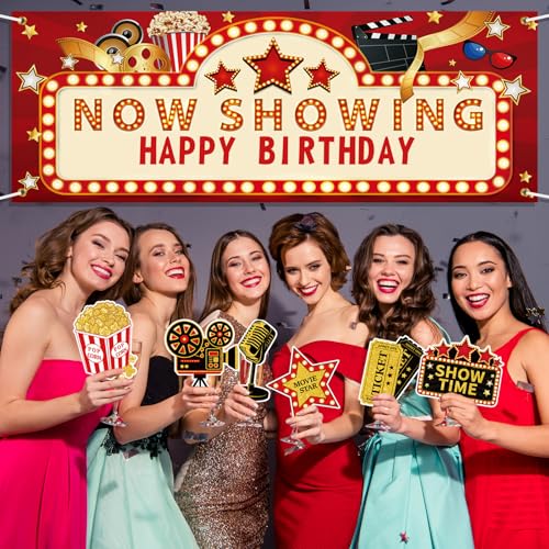 Movie Night Party Decorations Set with Now Showing Banner & Cutouts
