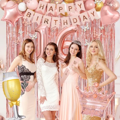Rose Gold Sweet 16 Birthday Decorations Set for Girls