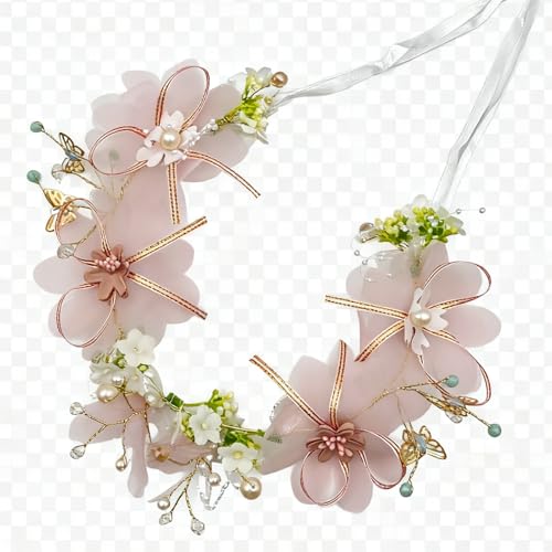 Pink Butterfly Flower Crown Headband for Women - 1 Count