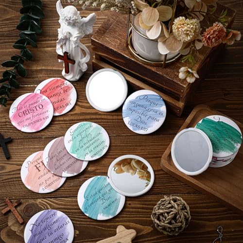 GlikCeil 40 Pcs Christian Compact Mirrors Bulk – 10 Styles, Inspirational Bible Verses for Women