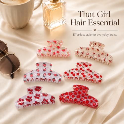 Fruit Hair Claw Clips for Women - Cherry Strawberry, 4pcs 3.54in