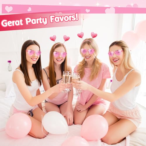 24 Pcs Valentine's Heart Headbands & Sunglasses Set - Pink Glitter