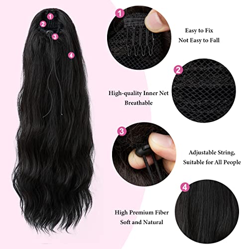 YUMOREAL Off Black 22 Inch Synthetic Drawstring Ponytail Hair Extension for Women