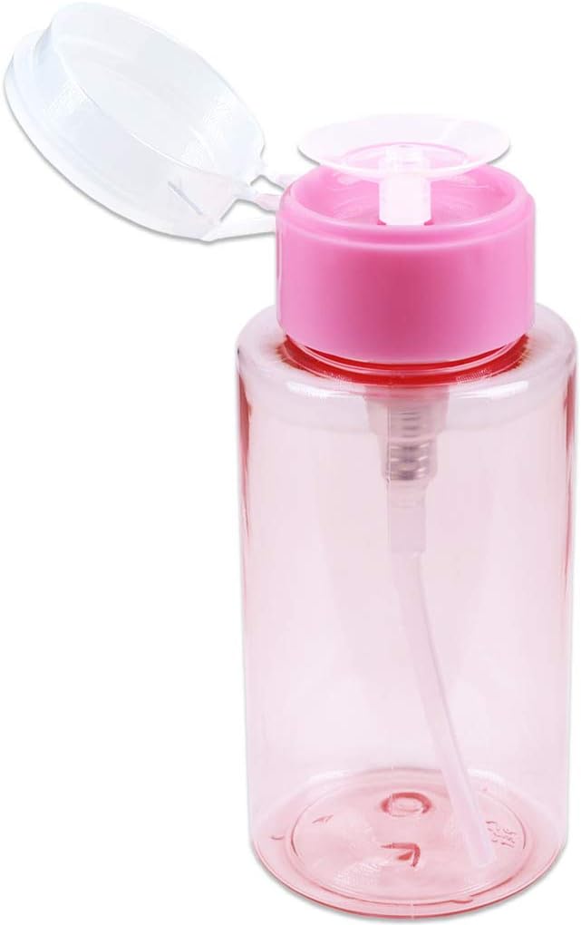 Clear Push Down Pump Dispenser Bottle - 7oz Refillable Flip Top Cap for Nail Polish & Travel Cosmetics