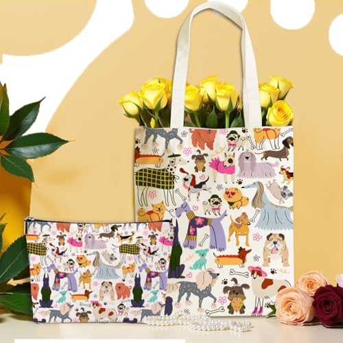 Aesthetic Dog Mom Gifts - Canvas Tote & Makeup Bag Set (Animal 63)