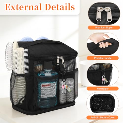 CUBETASTIC Portable Mesh Shower Caddy - Black, Quick Dry Tote for College, Gym & Travel