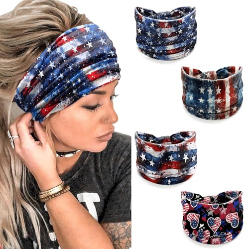 Winthrop 4-Pack Patriotic Wide Elastic Headbands - Dark Flag Designs