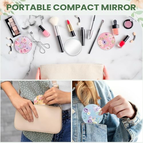 20 Pcs Floral Compact Mirrors - 2.8 Inch Portable Pocket Makeup Mirrors