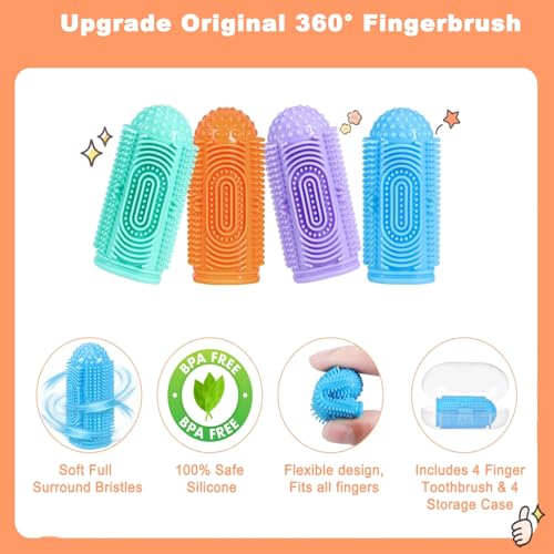 Silicone Baby Finger Toothbrush Set - 4 Soft Toothbrushes & Cases