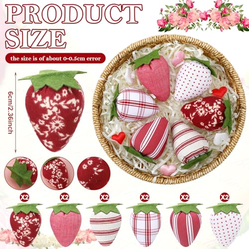 12 Pcs Fabric Artificial Strawberries - Cute Home Decor & Bowl Filler