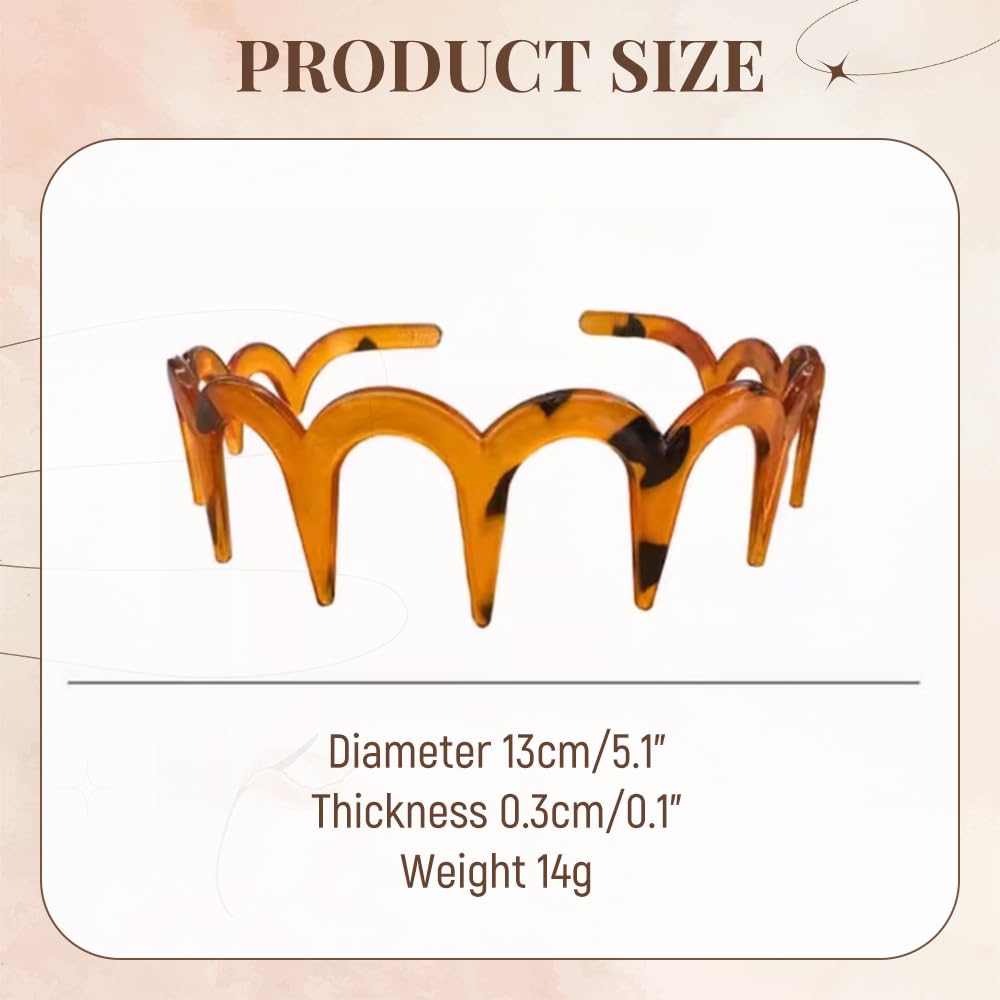2 Pack U Shape Fashion Tooth Hair Comb Headband, Zig Zag High Cranium Headbands for Women, Reverse Hair Bands with Teeth for Women Girls (Amber & Black, one size)
