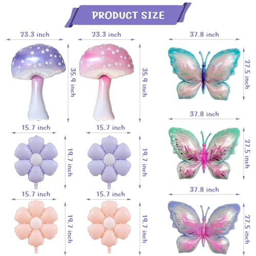 Butterfly, Mushroom & Daisy Balloons Set for Girls' Birthday Party