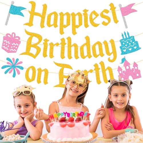 Happiest Birthday on Earth Banner - Princess Party Decorations