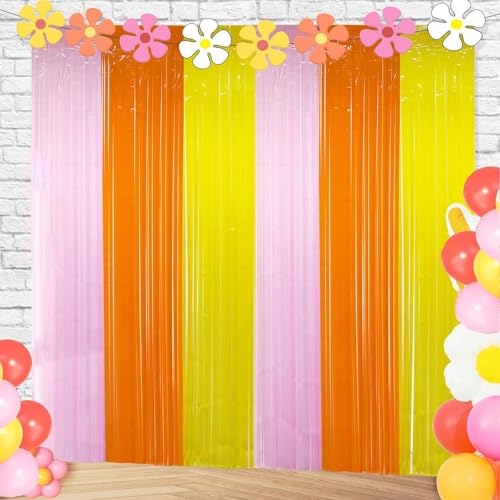 Groovy Foil Fringe Curtains Backdrop - 2 Pack, 3.28x6.56 Ft Tinsel Streamers for Hippie Party Decor