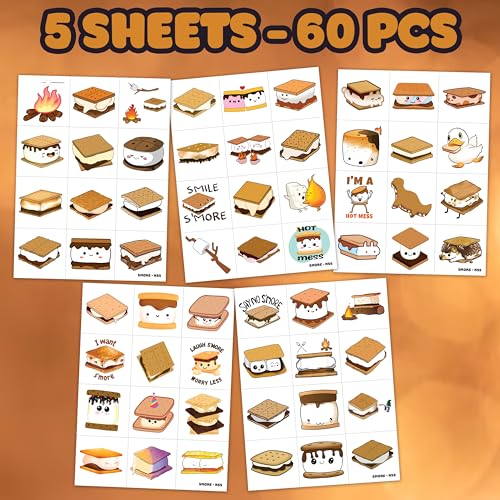 Cute S’mores Temporary Tattoos - 60PCS Camping Party Favors