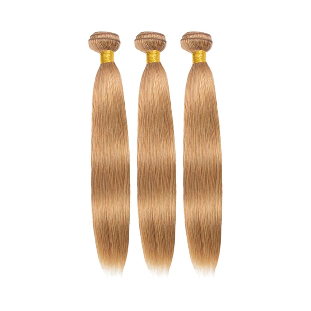 22 22 22 Inch #27 Honey Blonde Bundles Human Hair Straight 3 Bundles Brazilian Remy Hair 50 Grams/Bundle 10A Grade Unprocessed Virgin Hairs Blonde Straight Bundle Weaves Extensions