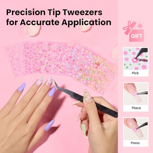 30 Sheets 3D Flower Nail Art Stickers - Self-Adhesive Nail Decals