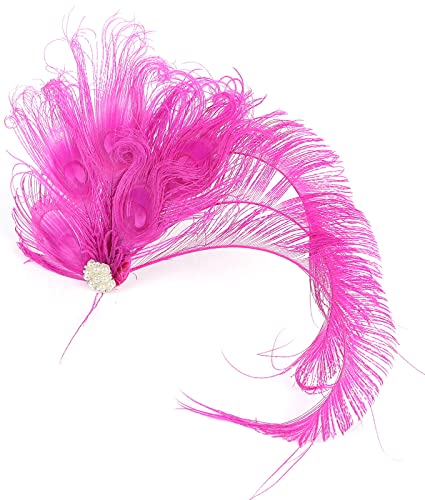 Z&X Handmade Peacock Feather Fascinator Hair Clip 015a- Rose Red