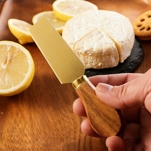 Gold Cheese Knife Set with Wooden Handles - 6-Piece Utensils