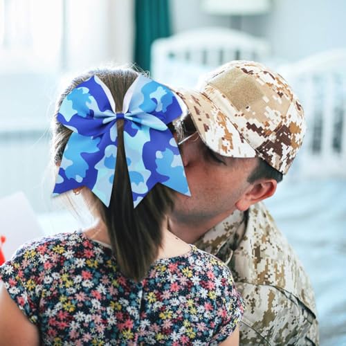 Umibow Blue Camouflage Hair Bow Ties 12 Pack 7 Inch Patriotic Ponytail Holders