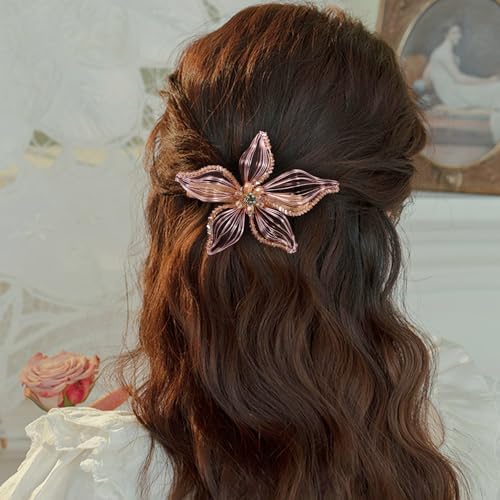 Mistofu Handmade Copper Wire Flower Hair Barrette - Elegant Hair Accessories for Women & Girls (Yellow-A)