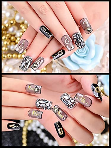 104Pcs Rhinestone Letter Nail Charms - Gold & Silver Alphabet Stud Set