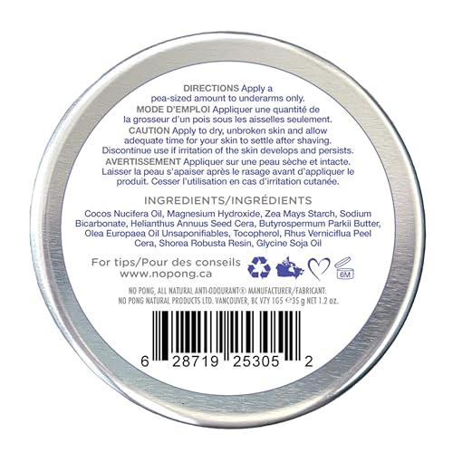 No Pong Fragrance-Free Natural Deodorant Cream - Aluminum-Free, 35g