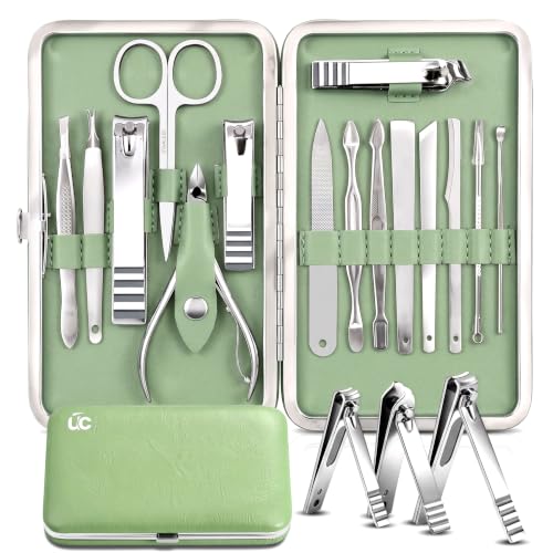 Utopia Care 16-Piece Professional Manicure Set - Green Stainless Steel Kit