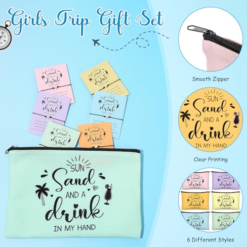 18-Piece Girls Trip Gift Set: 6 Makeup Bags, 6 Bracelets & 6 Cards
