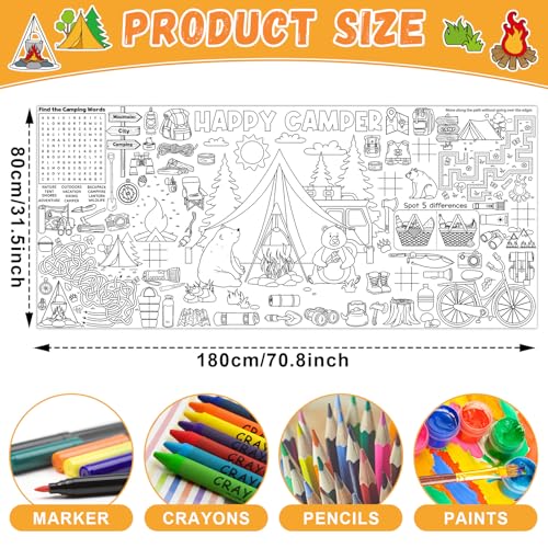 Naozinebi Giant Coloring Poster for Kids - Camping Fun 71x36 in