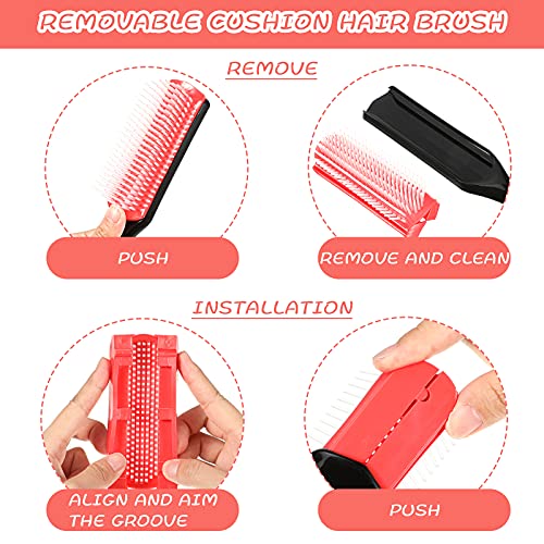 Patelai Nylon Cushion Hair Brush Set - 3 Sizes, Removable Teeth, Red & Black