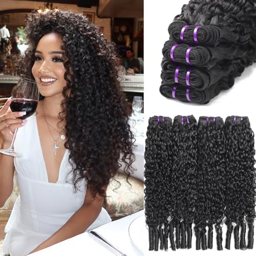 Burmese Curly Hair Bundles - 14A Virgin Water Wave | 4 Bundles 14-20 Inch Natural Black Wet & Wavy Extensions