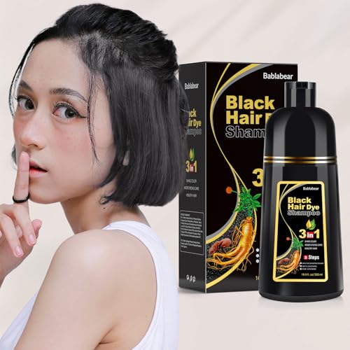 Bablabear Black Hair Dye Shampoo for Gray Hair, Semi-Permanent Hair Color Shampoo for Women and Men, Grey Coverage.500ml