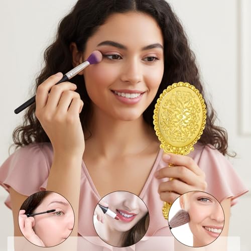 12 Pack Vintage Handheld Makeup Mirrors 6.88x3 Inches with Embossed Floral Pattern