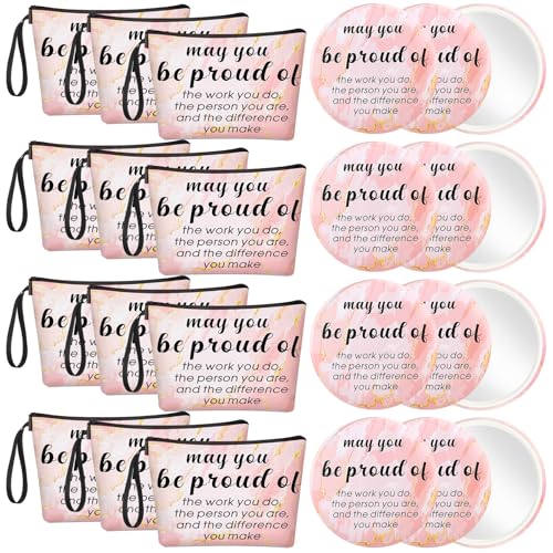 Be Proud Inspirational Compact Mirror & Canvas Makeup Bag Set for Women - 24 pcs