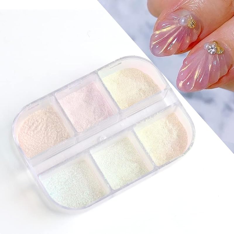 Furimuk 6-Color Mirror Nail Powder Set - Holographic Aurora Pearl Chrome for Nail Art
