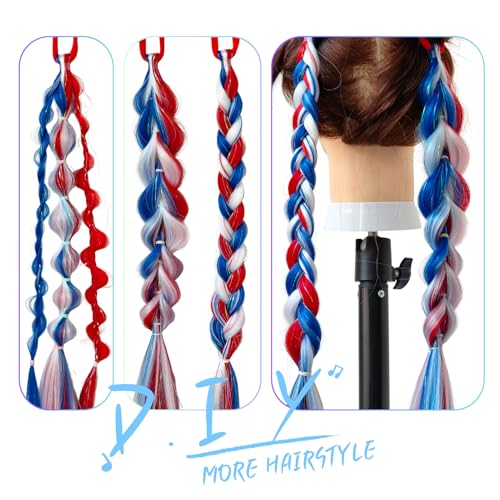 Colored Hair Extensions - Red White Blue 20 Inch Ponytail (Pack of 2)