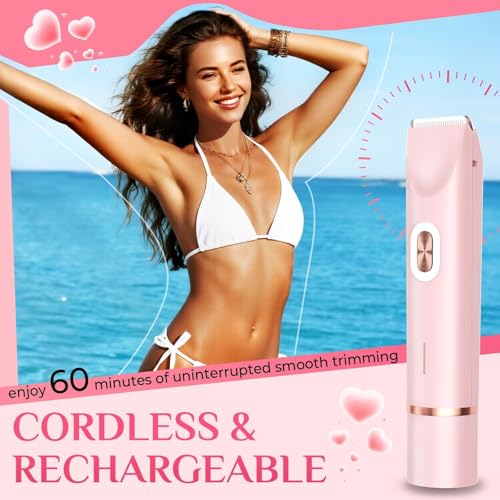 Mpotmiy 2-in-1 Electric Bikini Trimmer for Women - Dual Head Electric Razor, Waterproof Painless Shaver, Pubic Hair Trimmer for Private Area & Body Hair, Gifts for Women, Pink